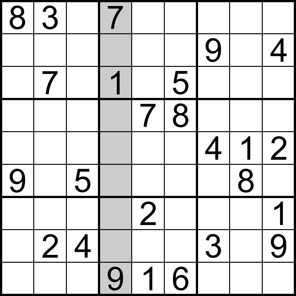 Exemple d'une colonne dans un Sudoku classique