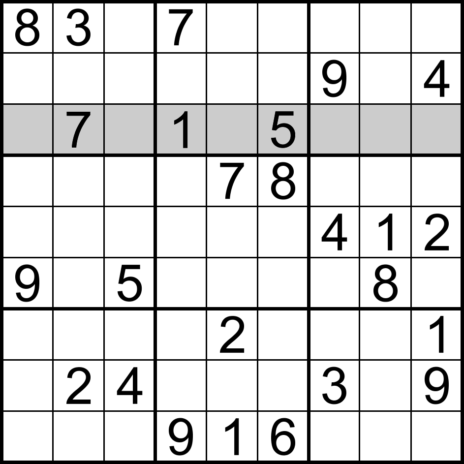 Exemple d'une ligne dans un Sudoku classique