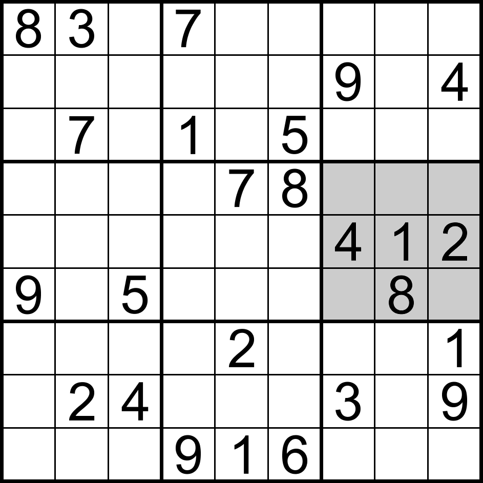 Exemple d'une région (ou bloc 3x3) dans un Sudoku classique