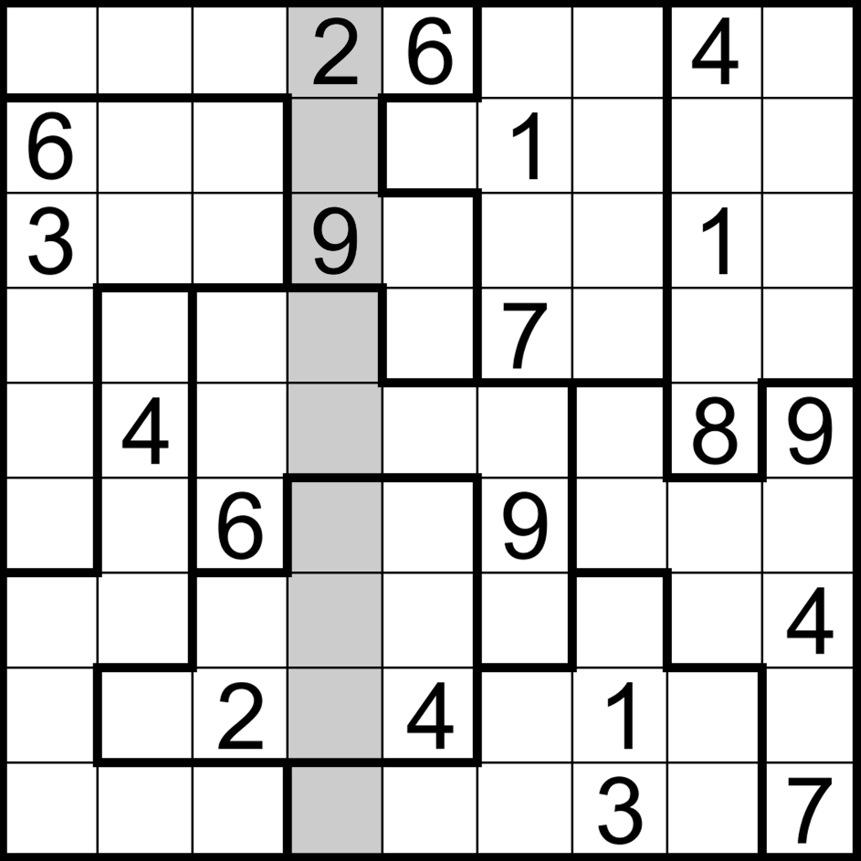 Exemple d'une colonne dans un Sudoku irrégulier (Jigsaw)