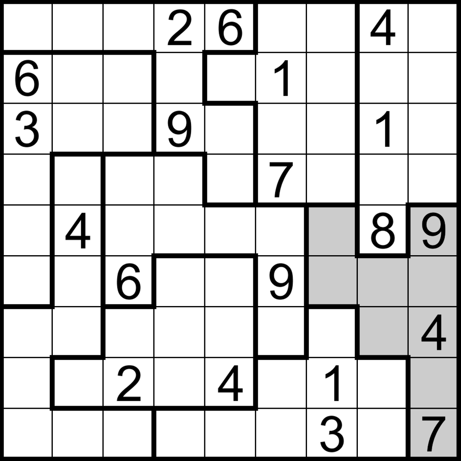 Exemple d'une région (ou bloc) dans un Sudoku irrégulier (Jigsaw)