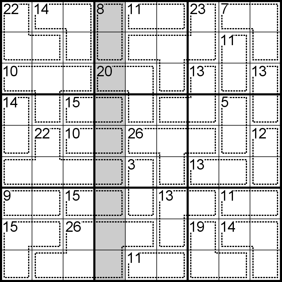 Exemple d'une colonne dans un Sudoku Killer