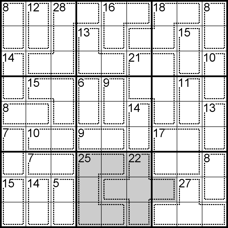 Exemple A pour illustrer la technique des 45 dans un Sudoku Killer