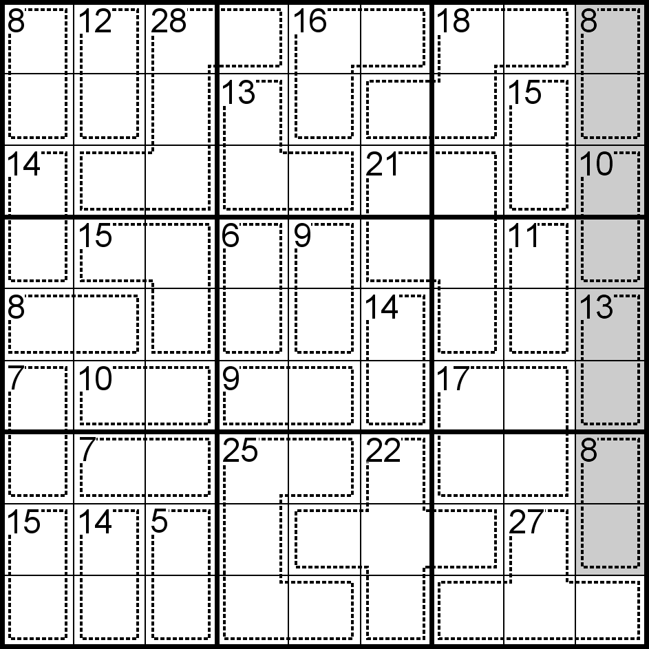 Exemple B pour illustrer la technique des 45 dans un Sudoku Killer
