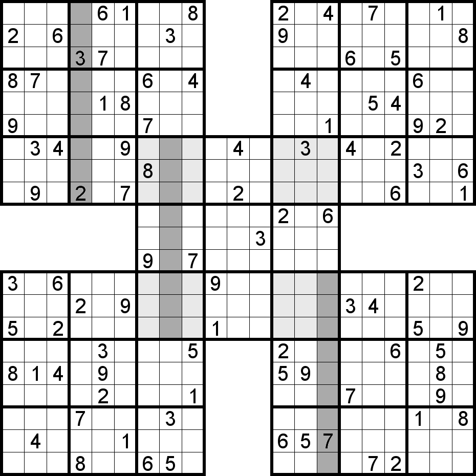 Exemple de colonnes dans un Sudoku Samouraï